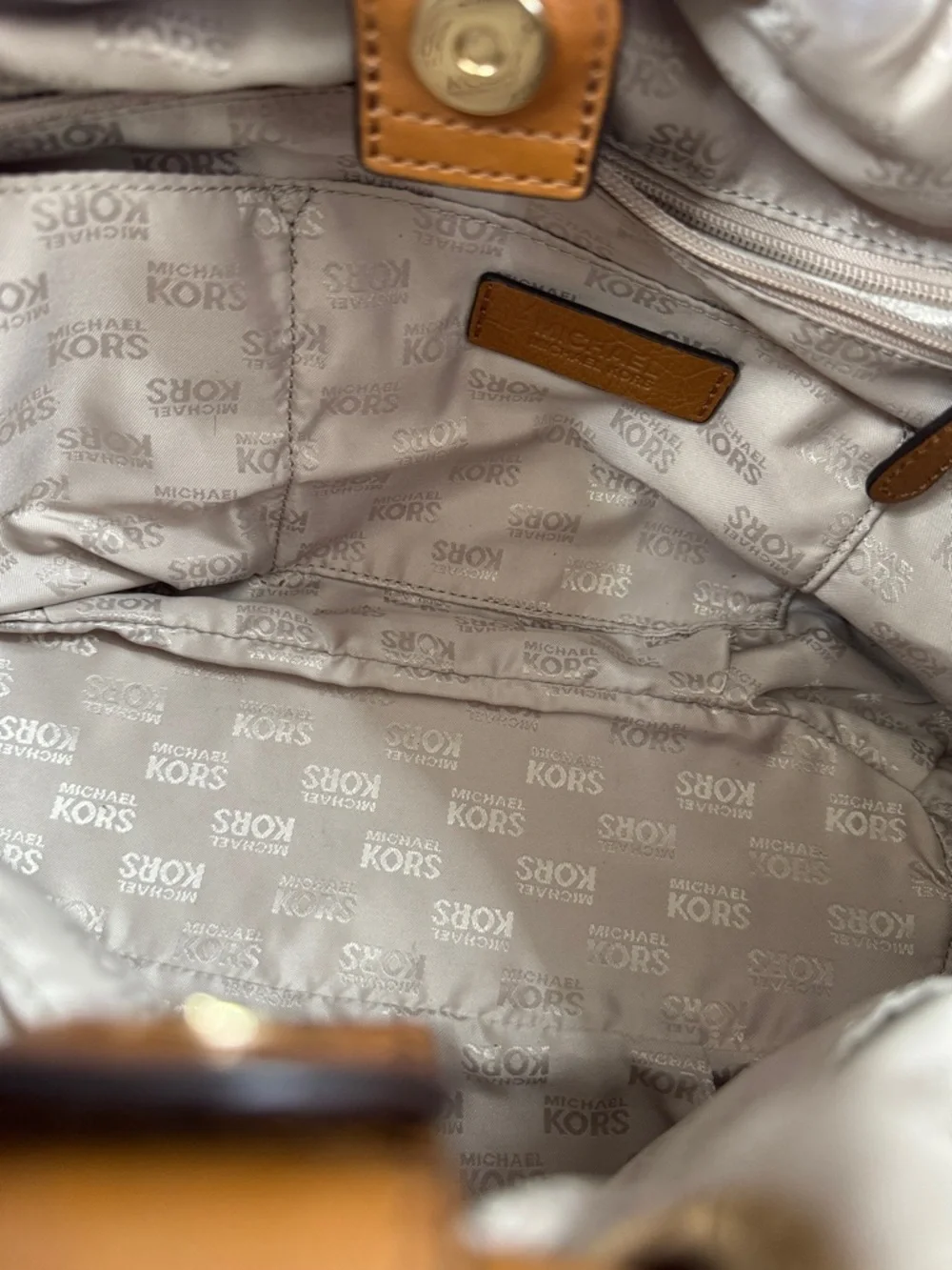 Michael Kors Beige MK Monogram Round handle Tote EUC